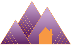 Illustration of purple mountains with an orange house in front